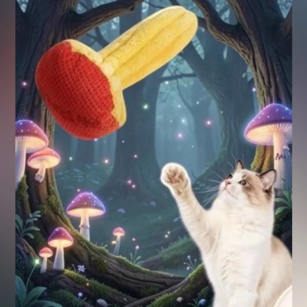 Mushroom Catnip Cat Toys, Catnip & Silvervine Chew Toy, Red Amanita Mushroom 🍄